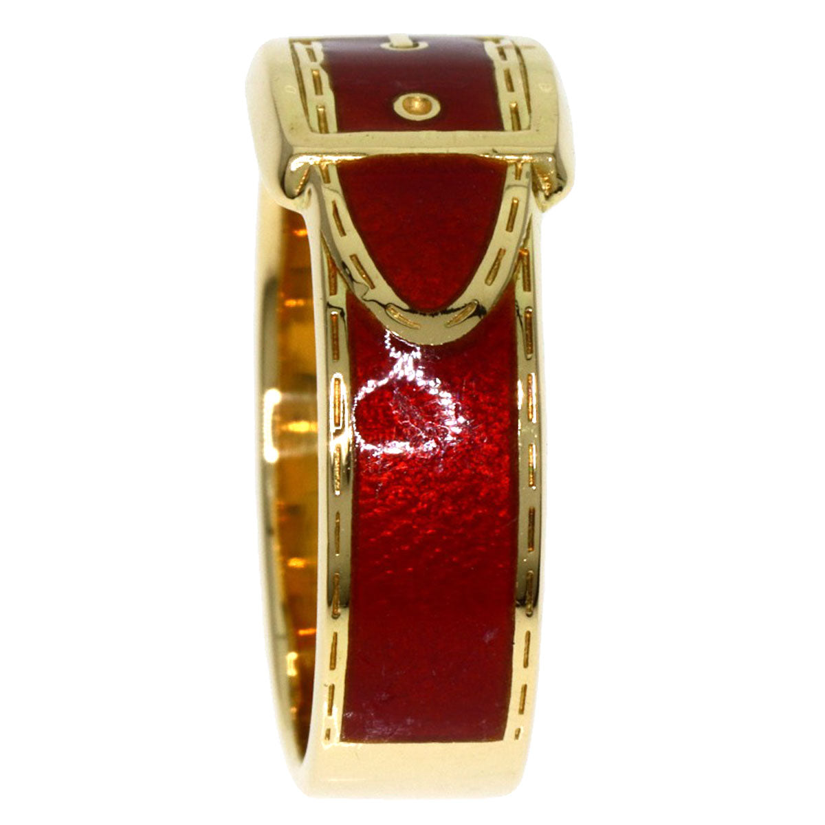 Gucci Ring 18K Yellow Gold Gold Belt Motif Enamel Women