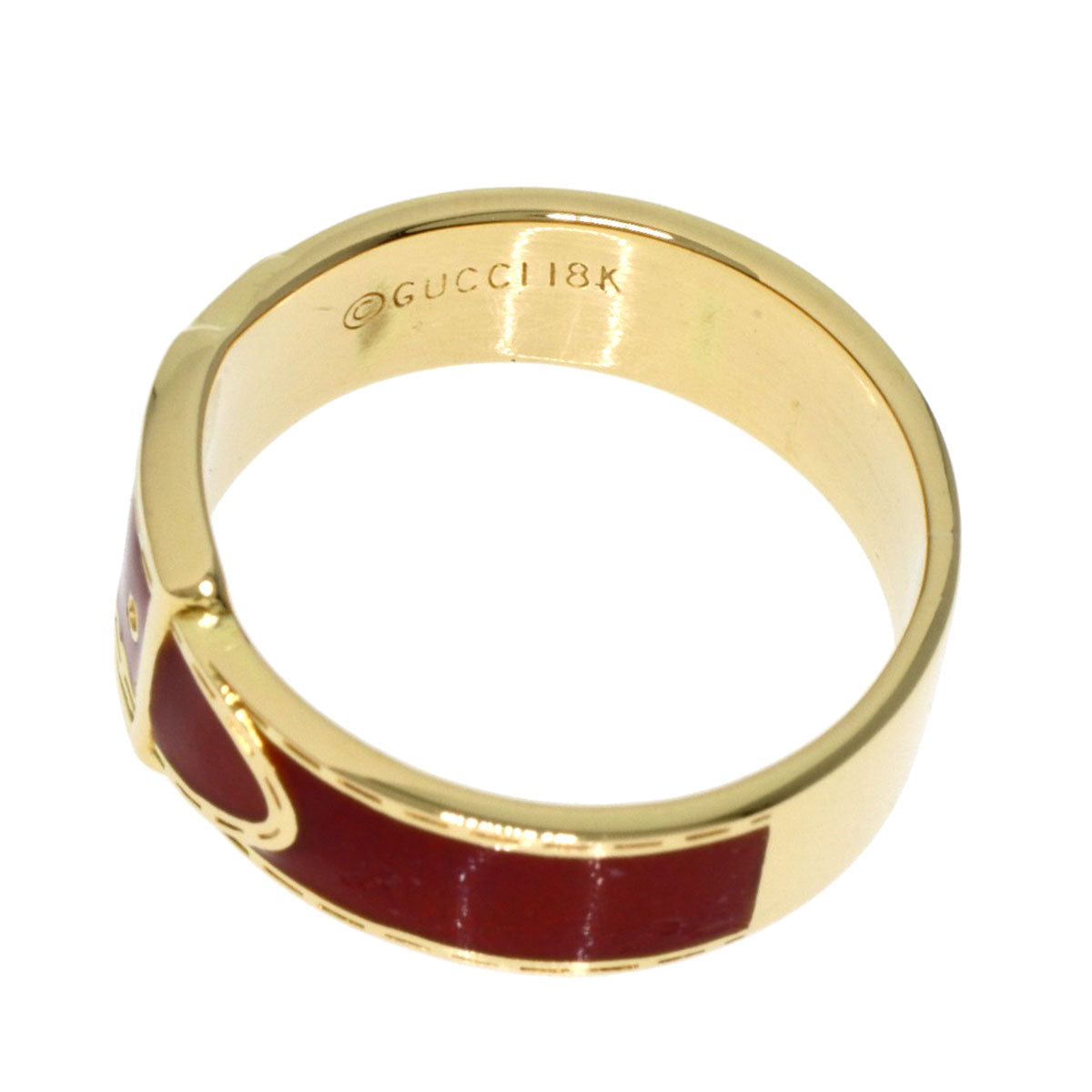 Gucci Ring 18K Yellow Gold Gold Belt Motif Enamel Women