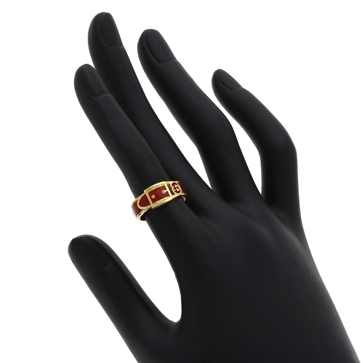 Gucci Ring 18K Yellow Gold Gold Belt Motif Enamel Women