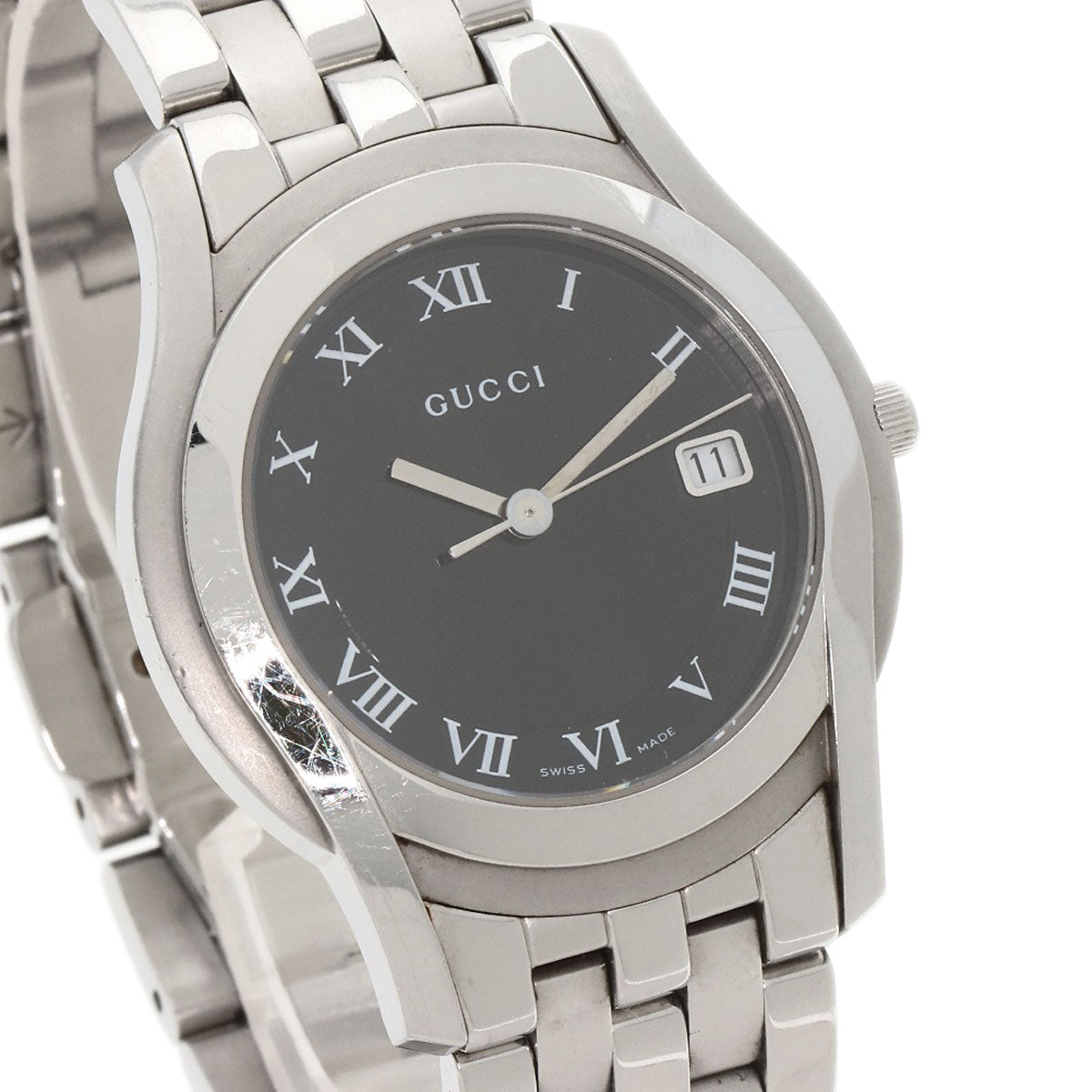 Gucci Watches Quartz 5500M Stainless Steel Silver Round Face Black Dial