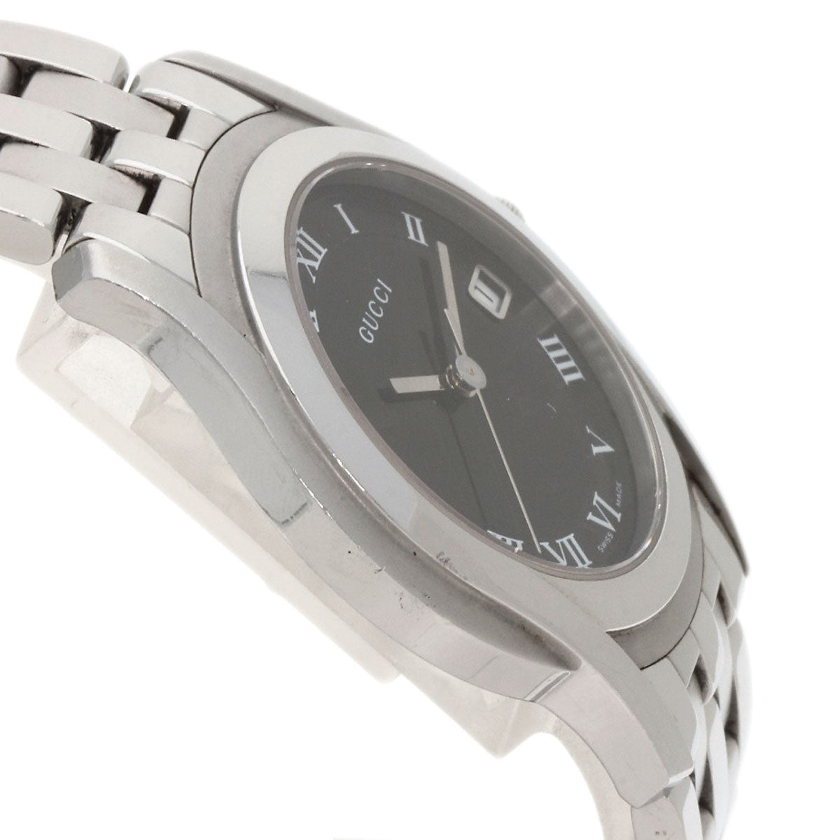 Gucci Watches Quartz 5500M Stainless Steel Silver Round Face Black Dial