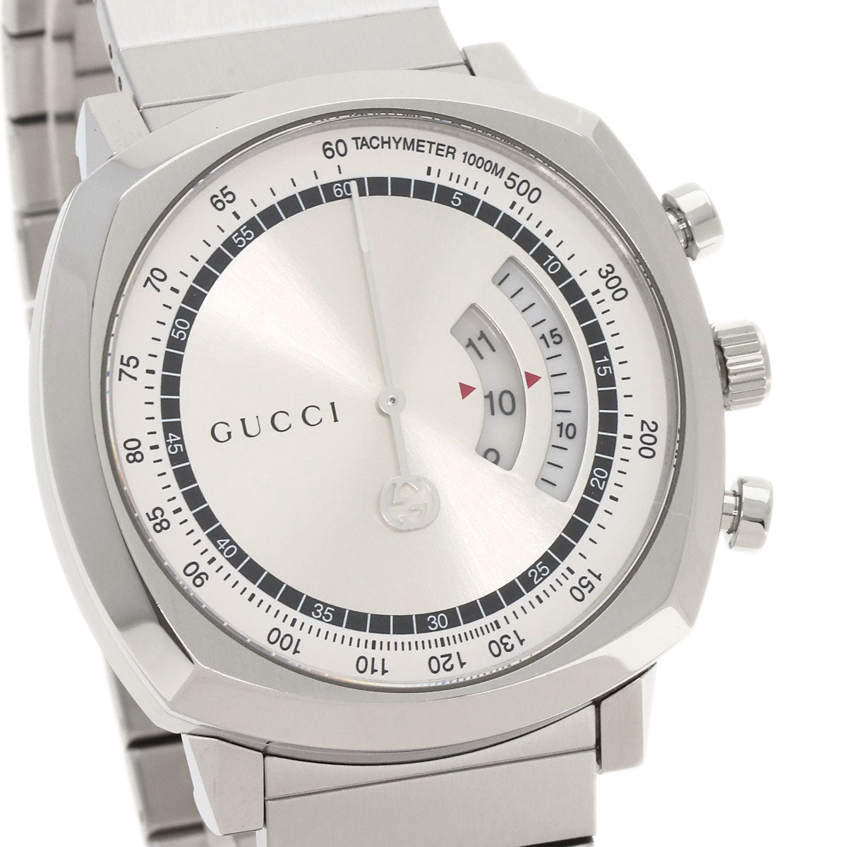 Gucci Watches Quartz Ya157302 Stainless Steel , Stainless Steel Silver Grip Chronograph Silver Dial