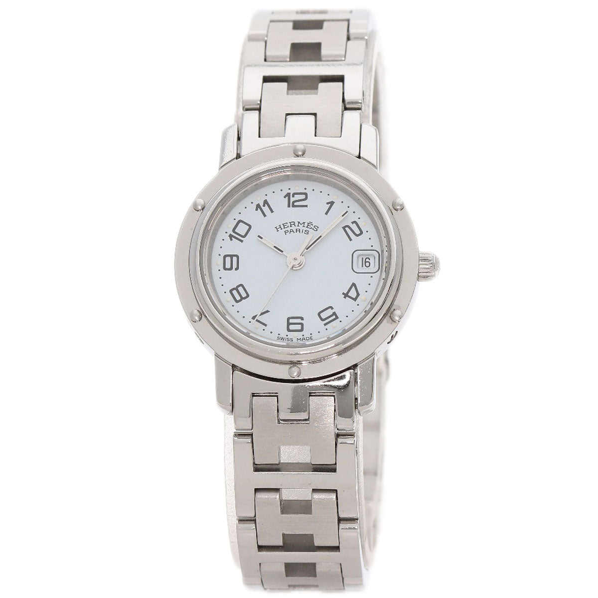 Hermes Watches Quartz Cl4.210 Stainless Steel , Stainless Steel Silver Clipper New Buckle White