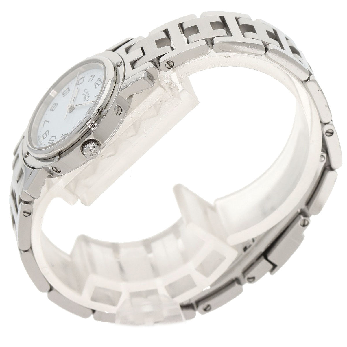 Hermes Watches Quartz Cl4.210 Stainless Steel , Stainless Steel Silver Clipper New Buckle White