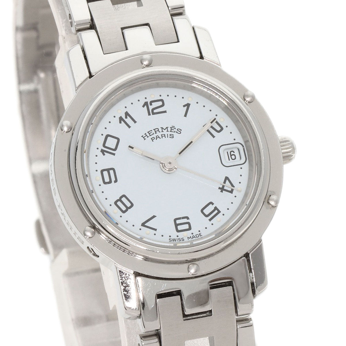 Hermes Watches Quartz Cl4.210 Stainless Steel , Stainless Steel Silver Clipper New Buckle White