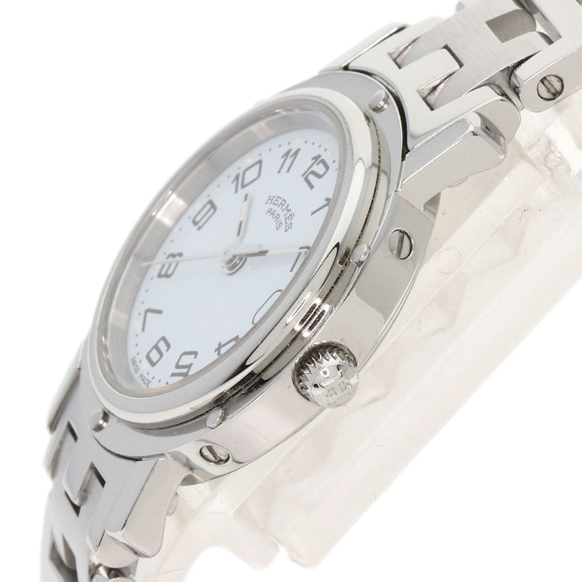Hermes Watches Quartz Cl4.210 Stainless Steel , Stainless Steel Silver Clipper New Buckle White