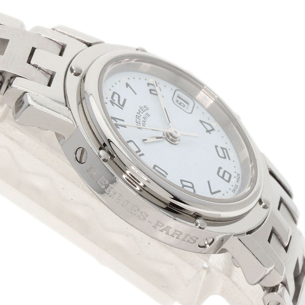 Hermes Watches Quartz Cl4.210 Stainless Steel , Stainless Steel Silver Clipper New Buckle White