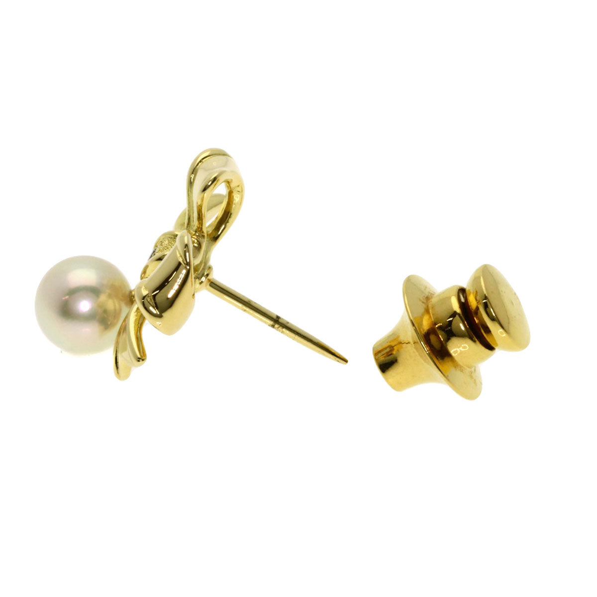Mikimoto Tie Pin 18K Yellow Gold Gold Ribbon Motif Pearl Mens