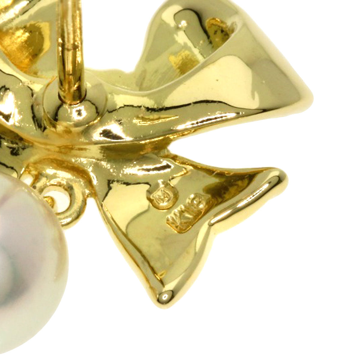 Mikimoto Tie Pin 18K Yellow Gold Gold Ribbon Motif Pearl Mens