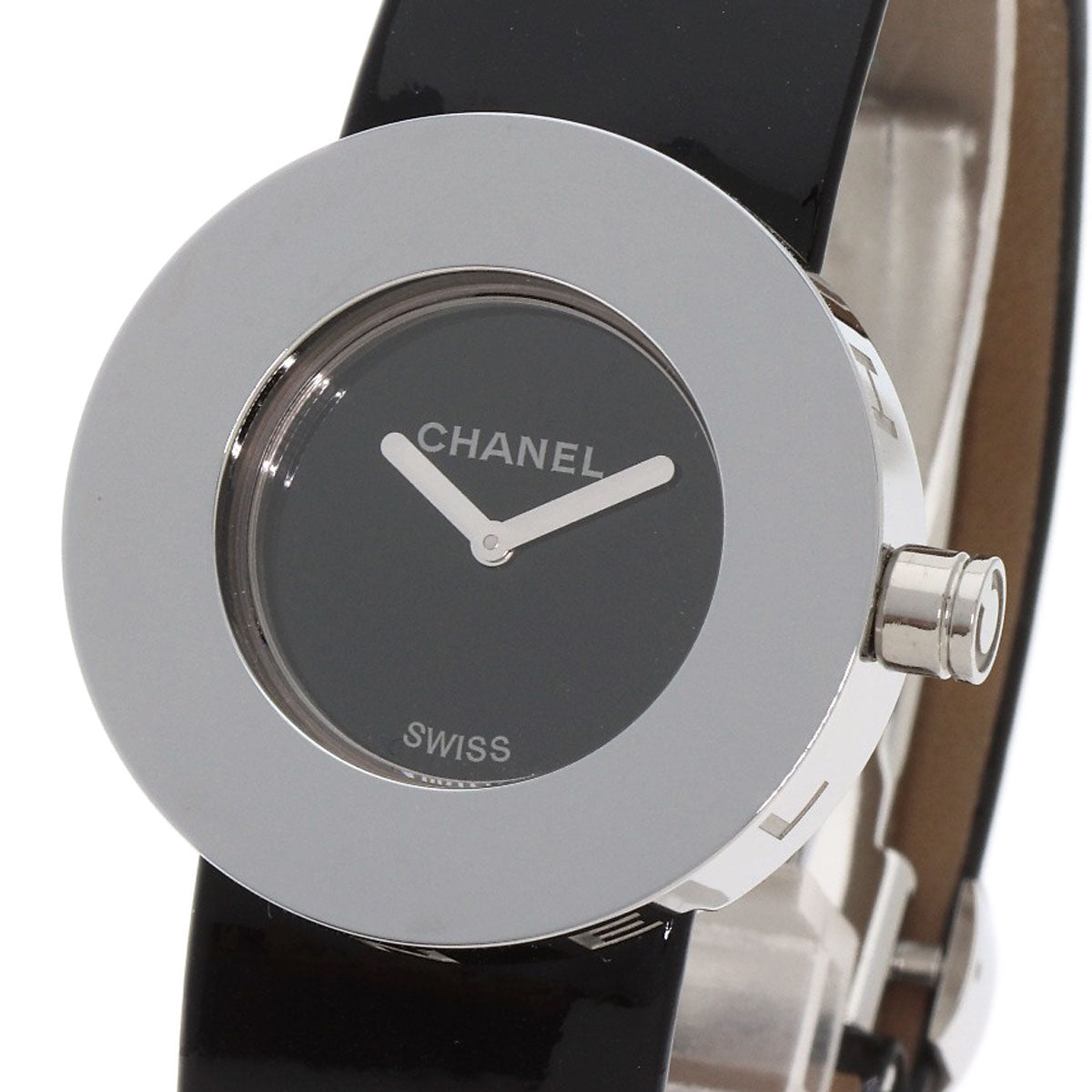 Chanel Watches Quartz H0579 Stainless Steel, Leather Silver La Ronde Black Dial Women