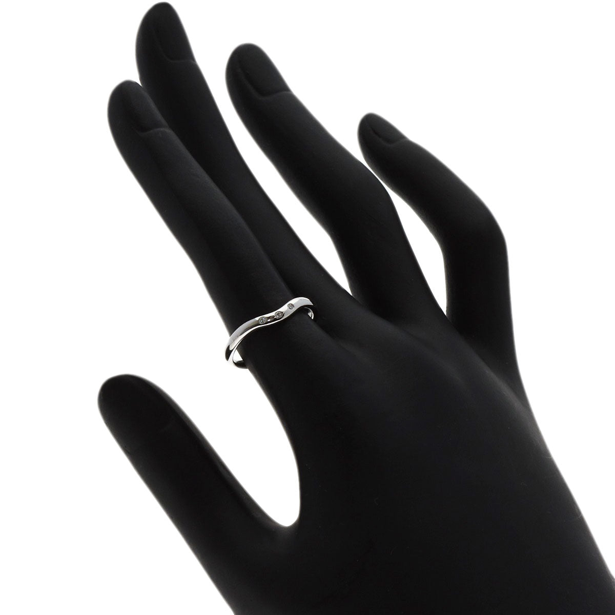 Tiffany&Co. Ring K18Wg Silver Curved 3P Diamond