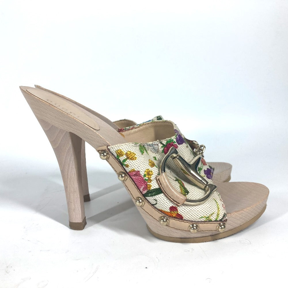 Gucci Sandals 149910 Wood, Canvas Multicolor Flora Floral Pattern Flower 37