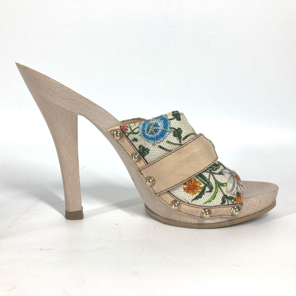 Gucci Sandals 149910 Wood, Canvas Multicolor Flora Floral Pattern Flower 37