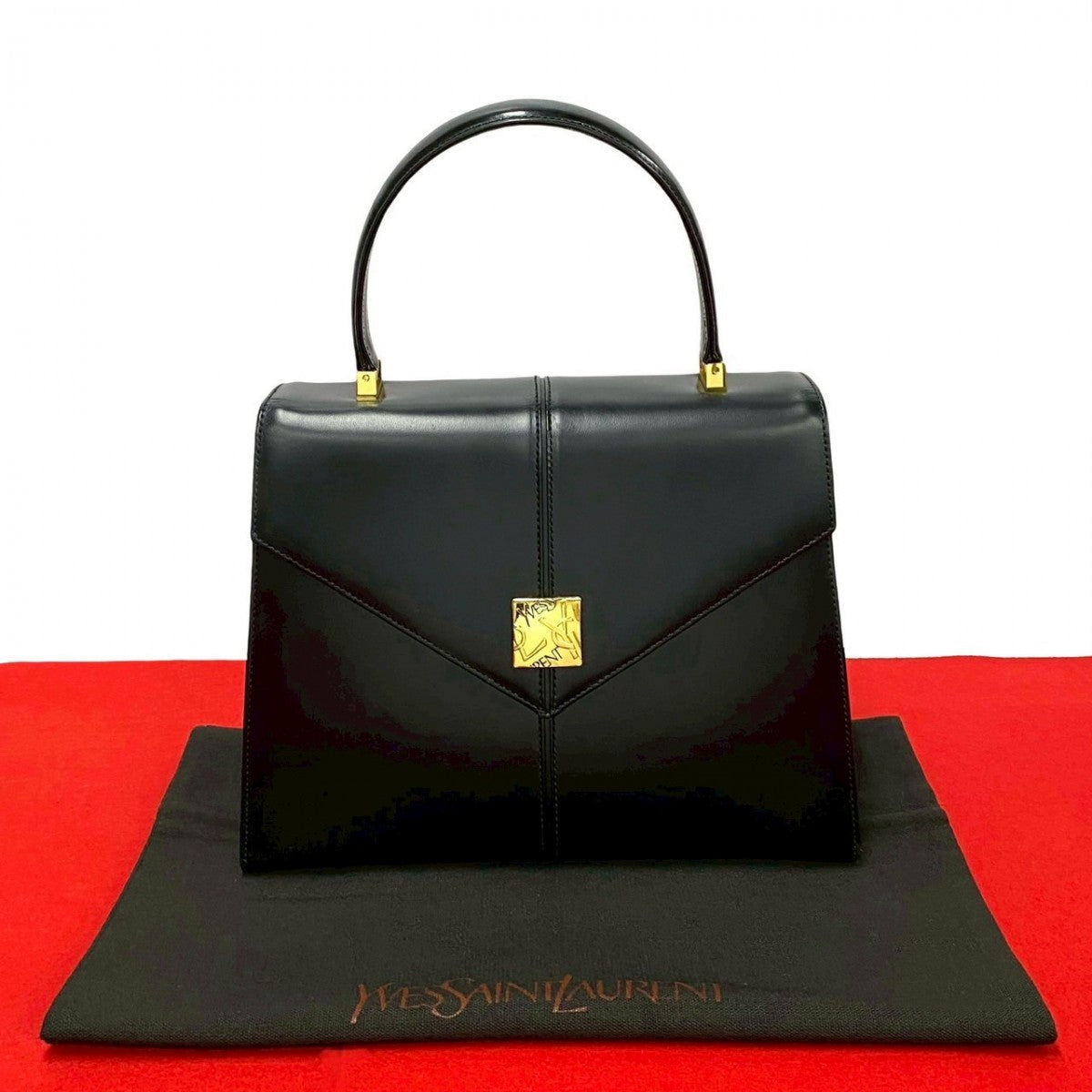Yves Saint Laurent Handbag Leather Black Ysl Logometal Women