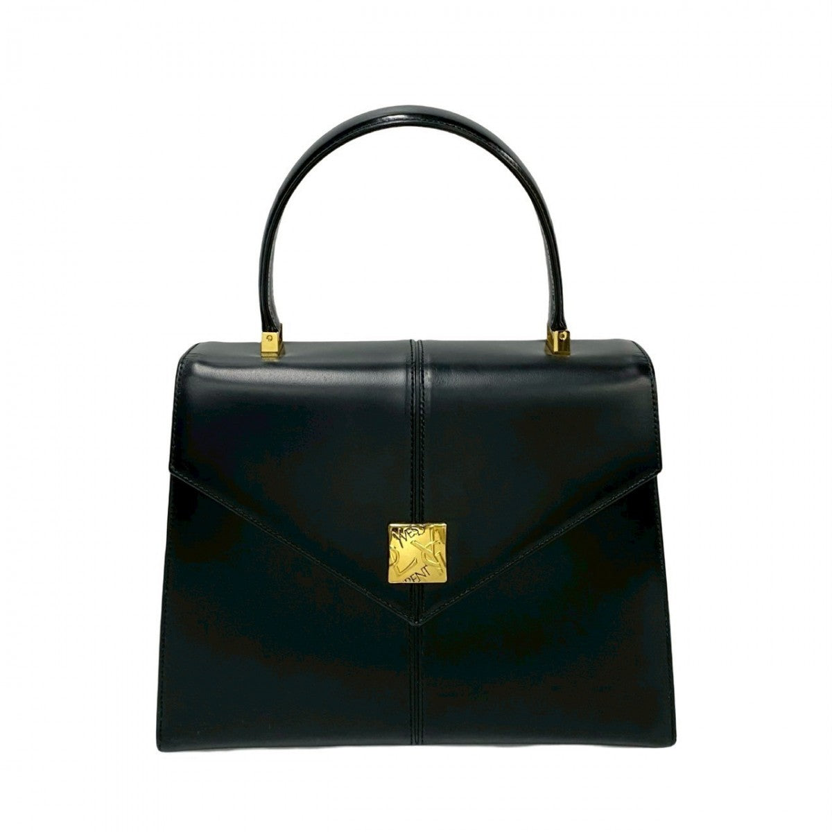 Yves Saint Laurent Handbag Leather Black Ysl Logometal Women