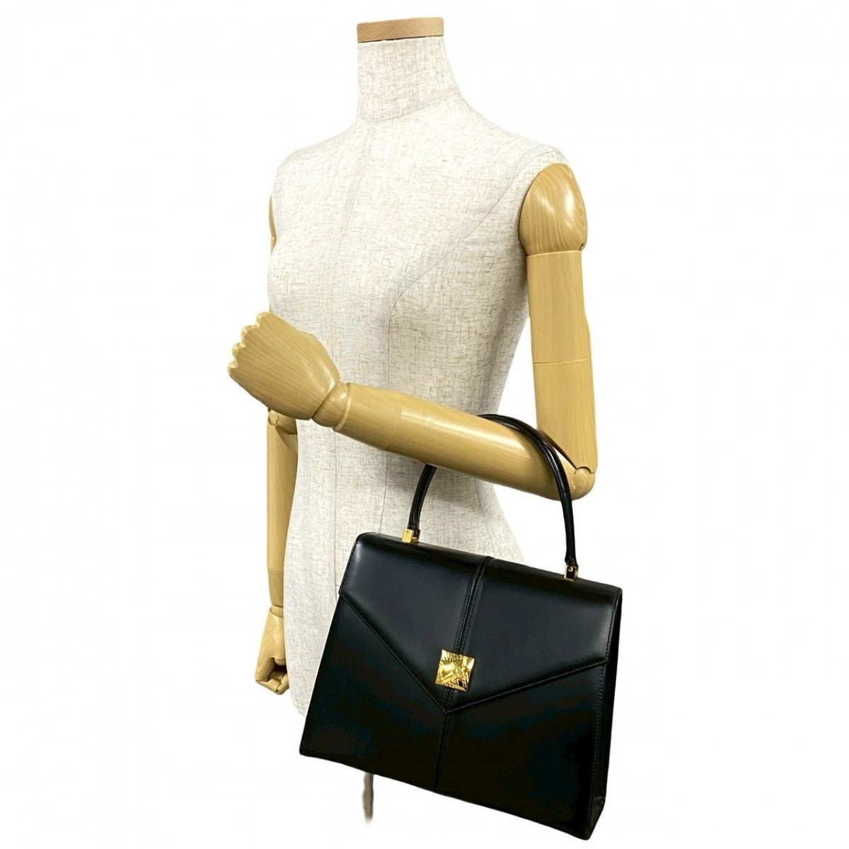 Yves Saint Laurent Handbag Leather Black Ysl Logometal Women