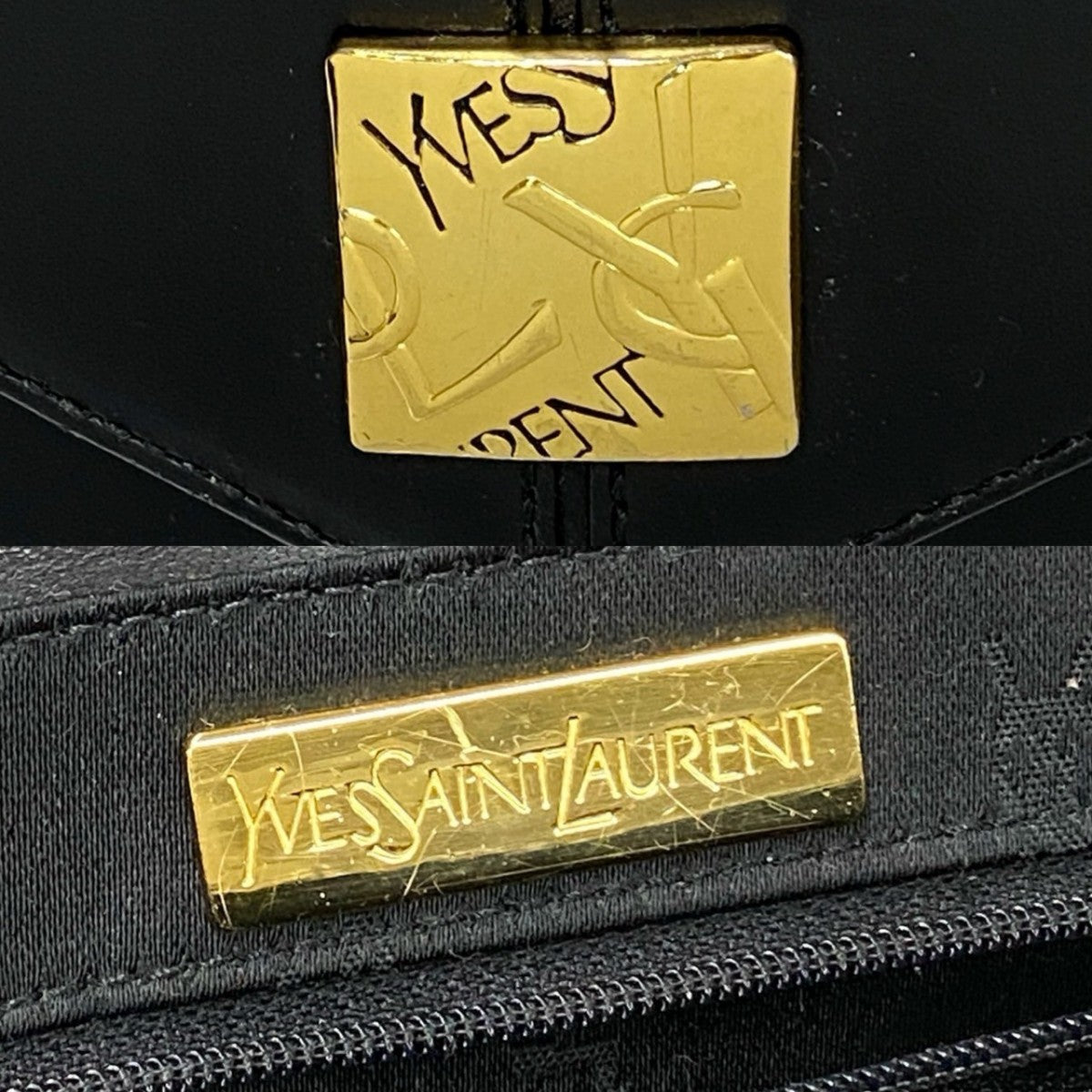 Yves Saint Laurent Handbag Leather Black Ysl Logometal Women