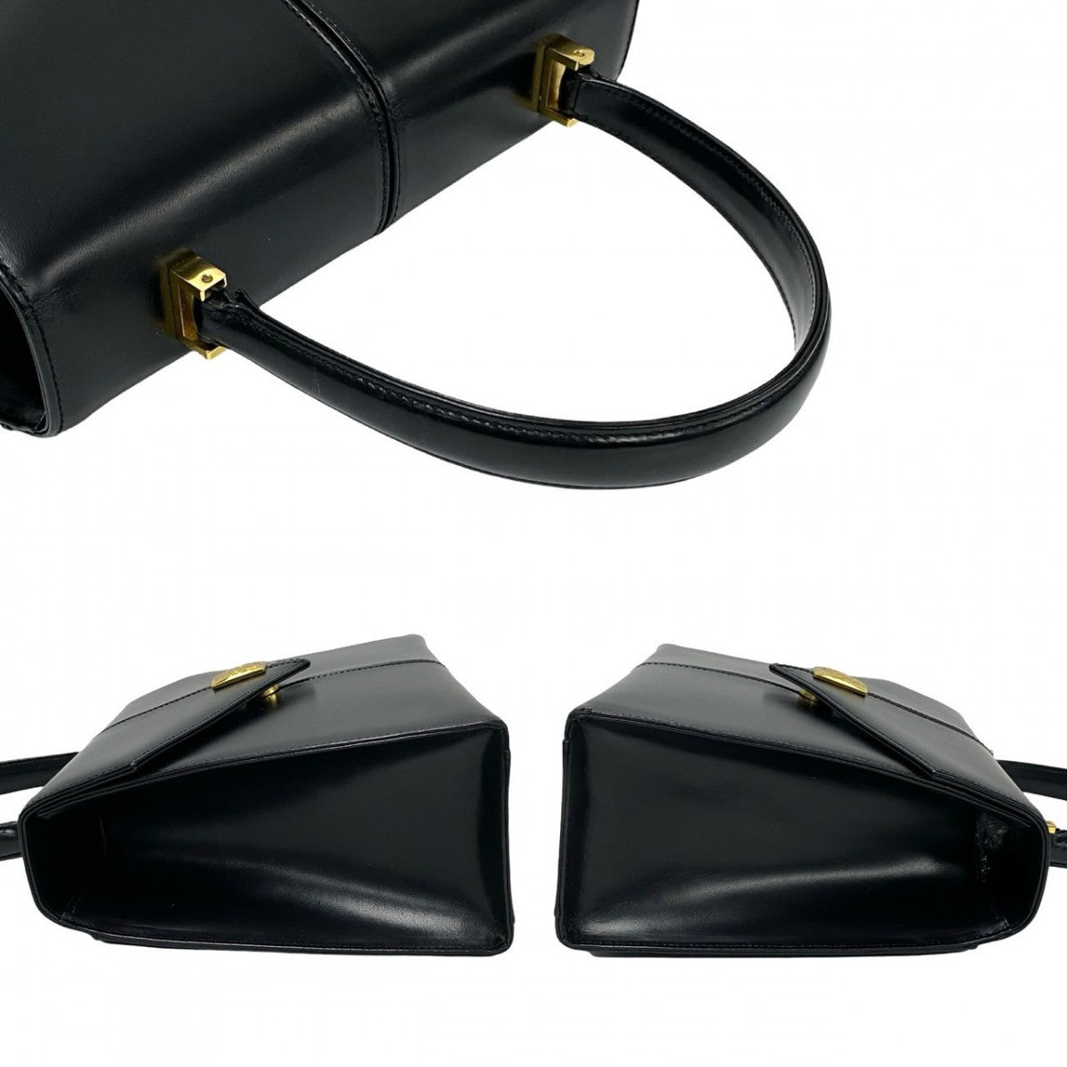 Yves Saint Laurent Handbag Leather Black Ysl Logometal Women