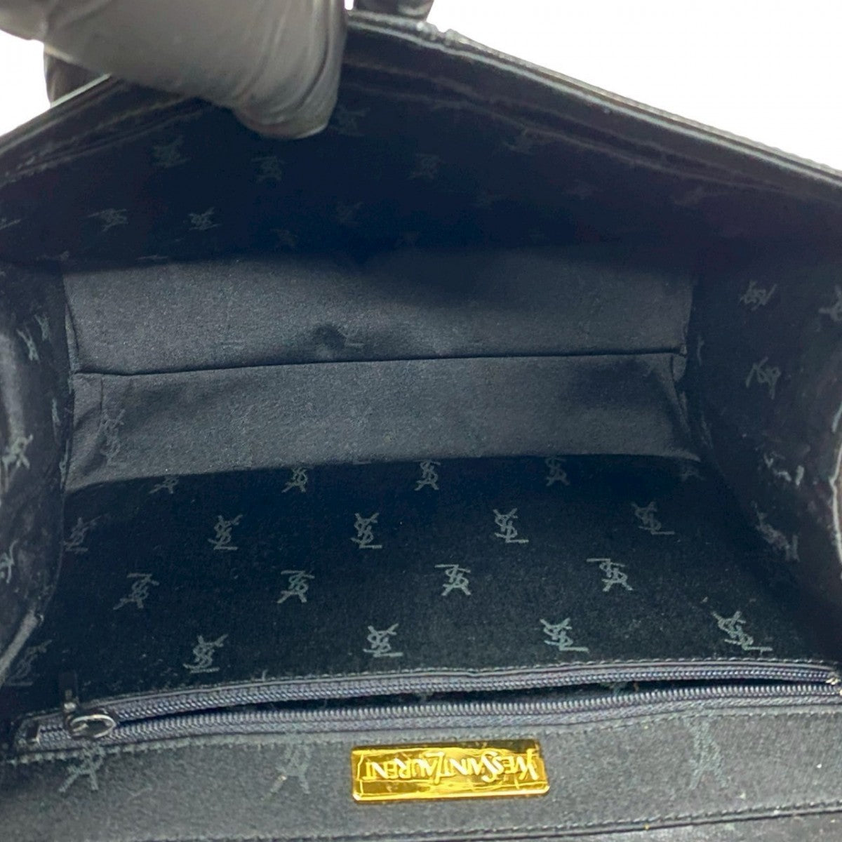 Yves Saint Laurent Handbag Leather Black Ysl Logometal Women