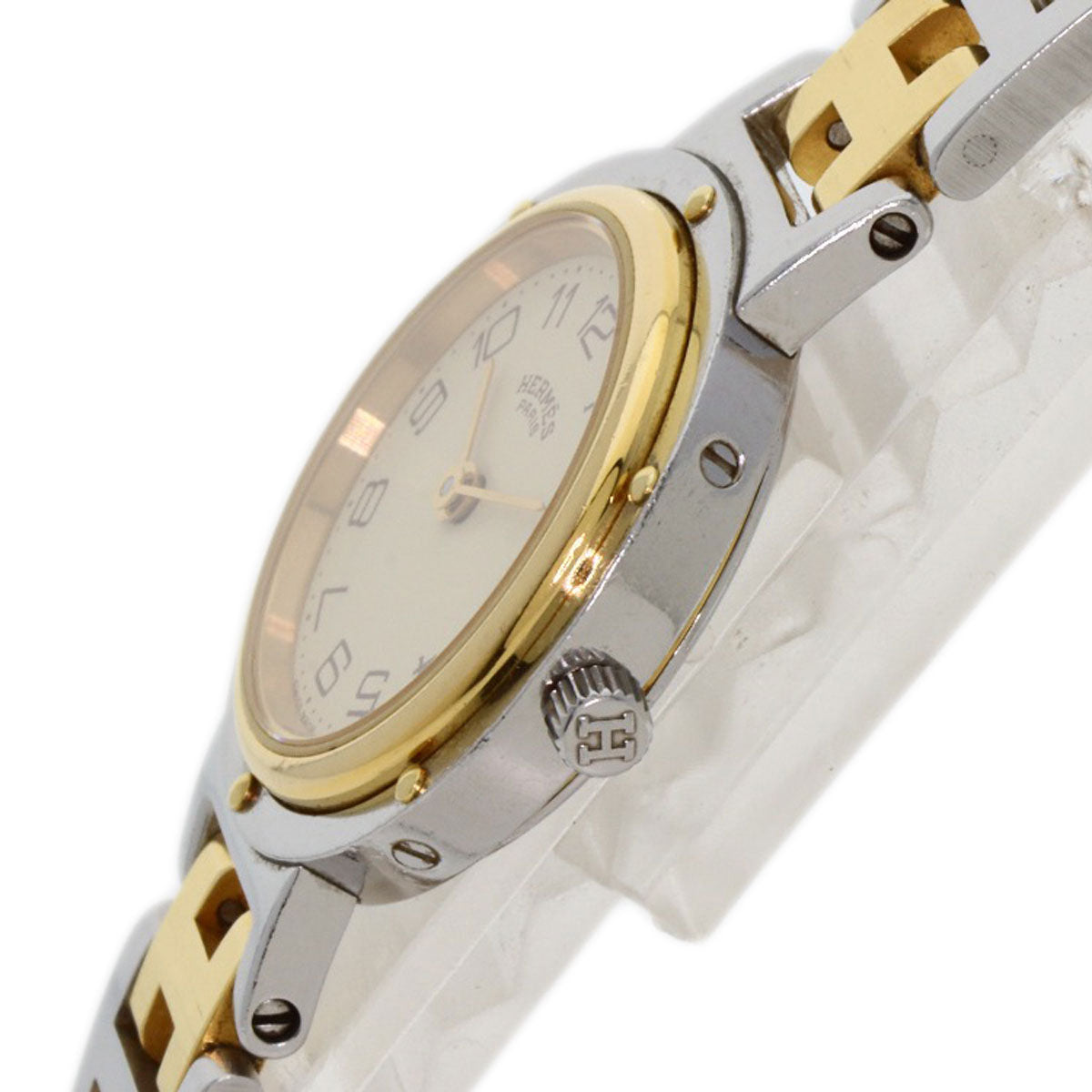 Hermes Watches Quartz Stainless Steel , Ssxgp Gold Clipper Old Belt Ivory Dial Women