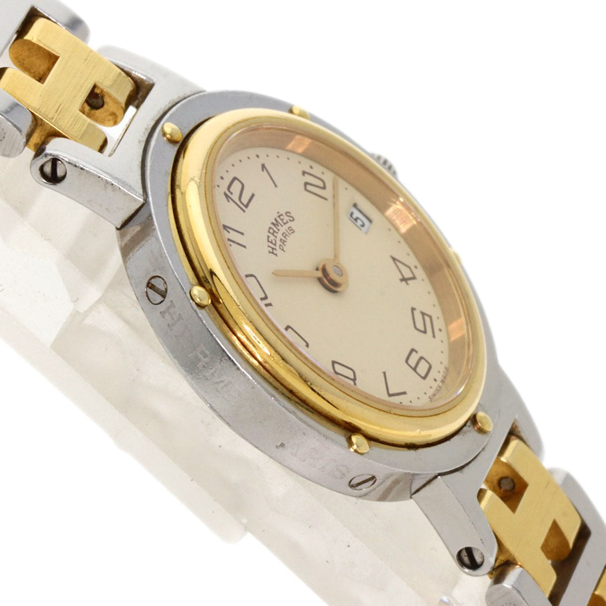 Hermes Watches Quartz Stainless Steel , Ssxgp Gold Clipper Old Belt Ivory Dial Women