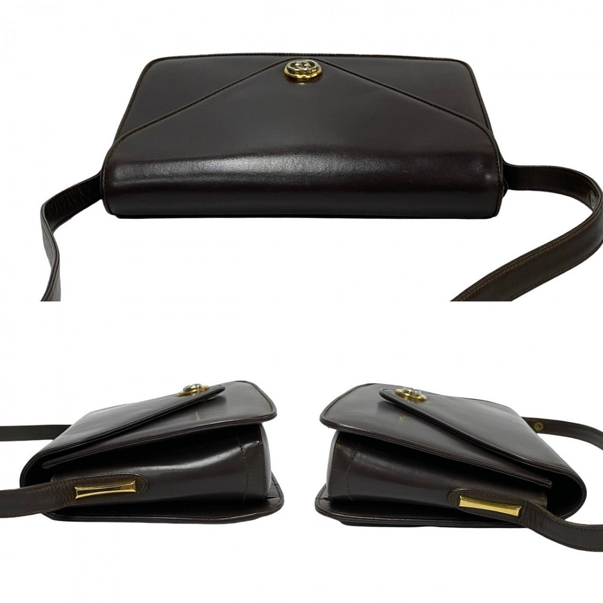 Gucci Shoulder Bag Leather Brown Gg Logo Metal Women