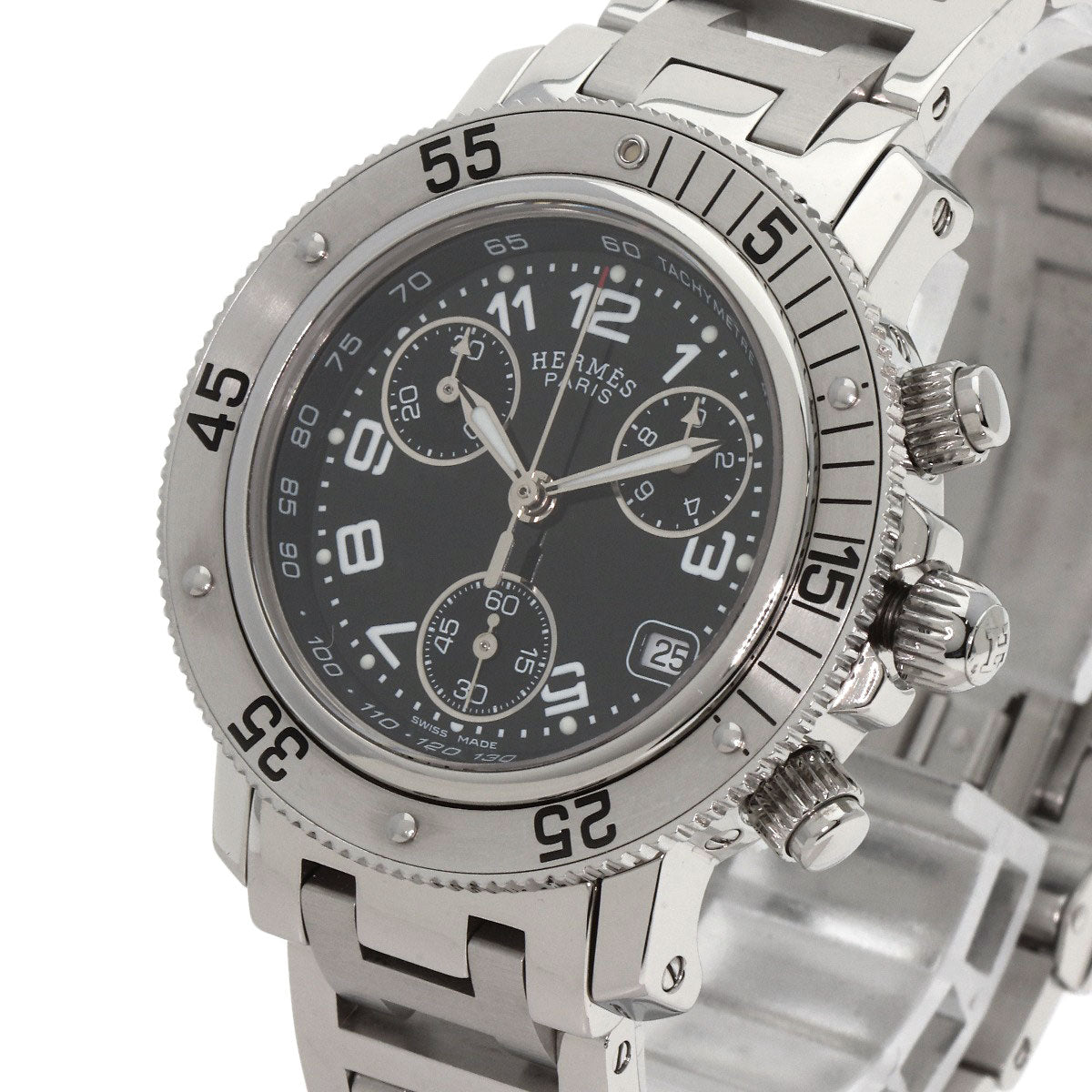 Hermes Watches Quartz Cl2.310 Stainless Steel , Stainless Steel Silver Clipper Diver Chronograph