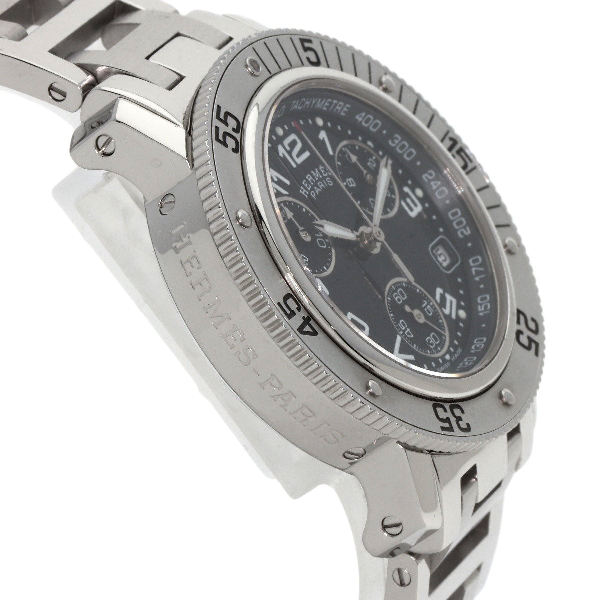 Hermes Watches Quartz Cl2.310 Stainless Steel , Stainless Steel Silver Clipper Diver Chronograph