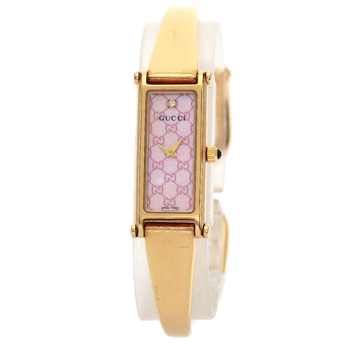Gucci Watches Quartz 1500L Pgp , Pgp Gold Square Face Bangle 1P Diamond Gg Pink Shell Dial Women