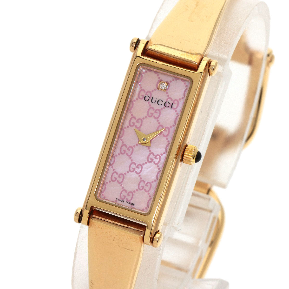 Gucci Watches Quartz 1500L Pgp , Pgp Gold Square Face Bangle 1P Diamond Gg Pink Shell Dial Women