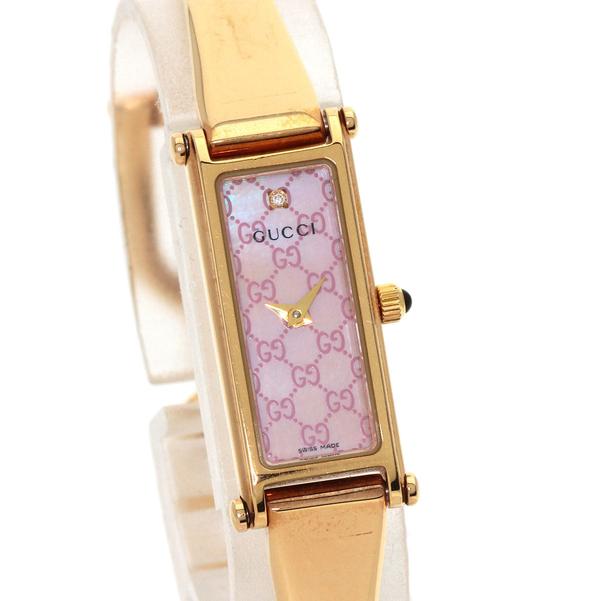 Gucci Watches Quartz 1500L Pgp , Pgp Gold Square Face Bangle 1P Diamond Gg Pink Shell Dial Women