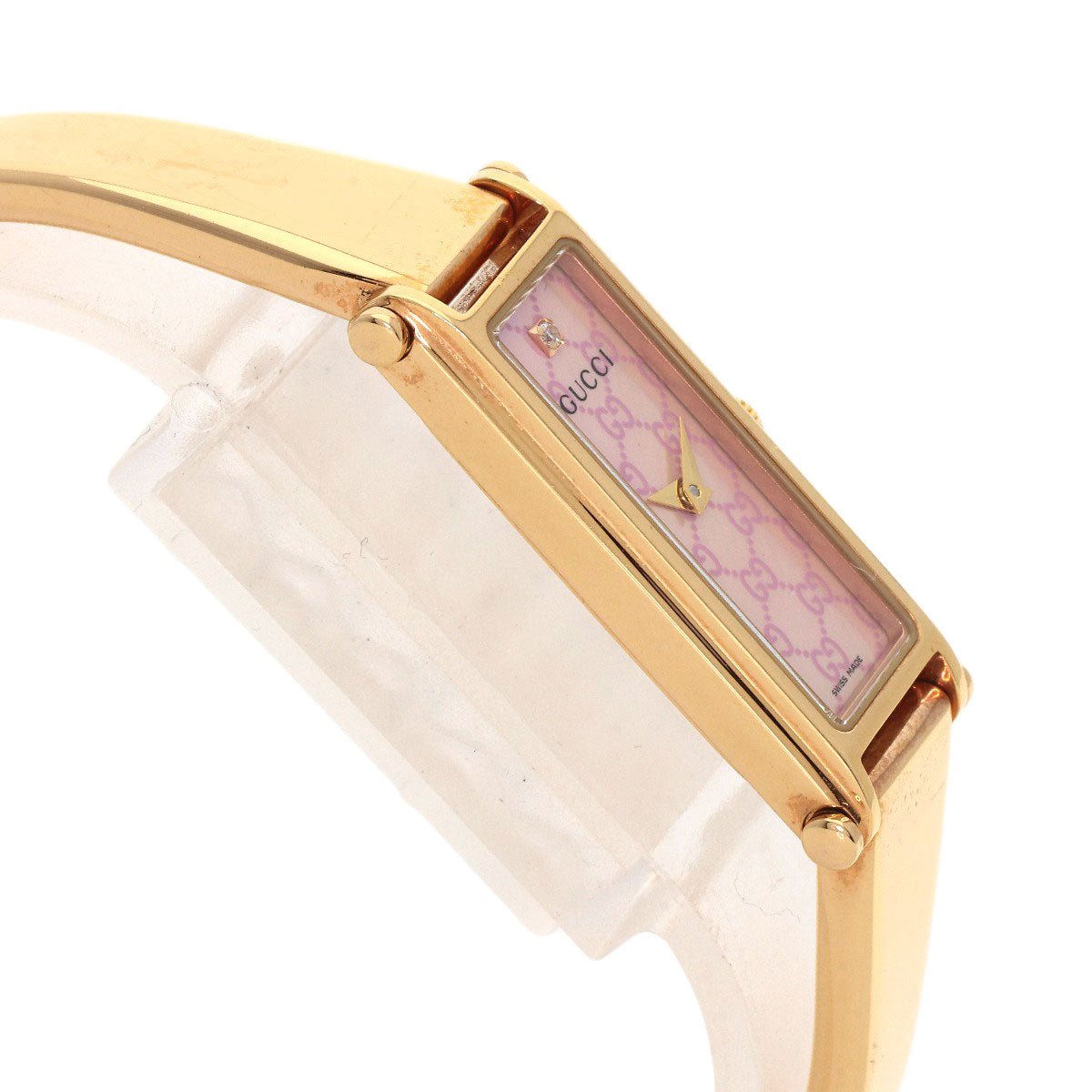 Gucci Watches Quartz 1500L Pgp , Pgp Gold Square Face Bangle 1P Diamond Gg Pink Shell Dial Women