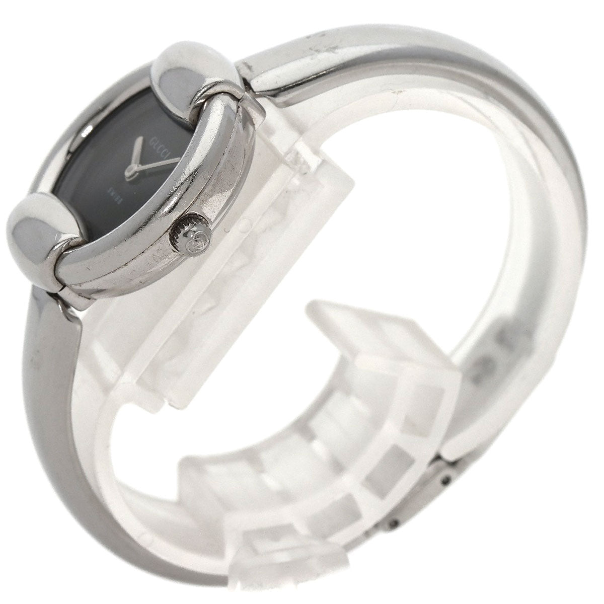 Gucci Watches Quartz 1400L Stainless Steel , Stainless Steel Silver Round Face Bangle Black Dial