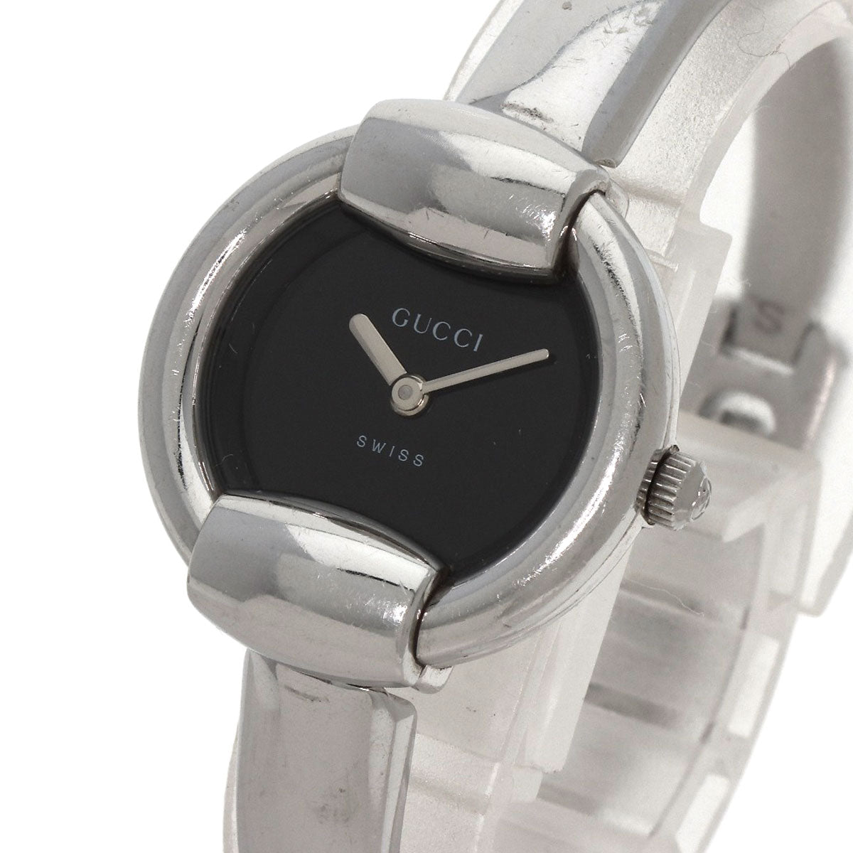 Gucci Watches Quartz 1400L Stainless Steel , Stainless Steel Silver Round Face Bangle Black Dial