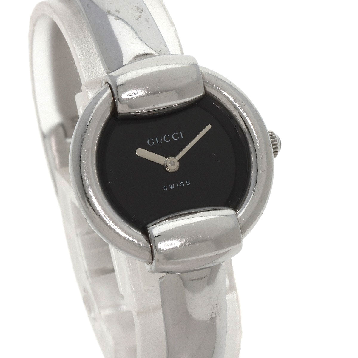 Gucci Watches Quartz 1400L Stainless Steel , Stainless Steel Silver Round Face Bangle Black Dial