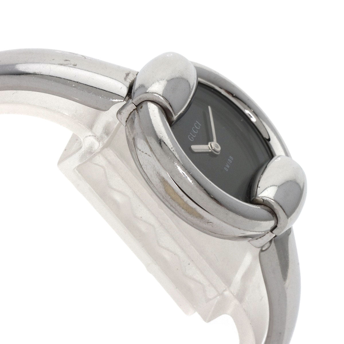 Gucci Watches Quartz 1400L Stainless Steel , Stainless Steel Silver Round Face Bangle Black Dial