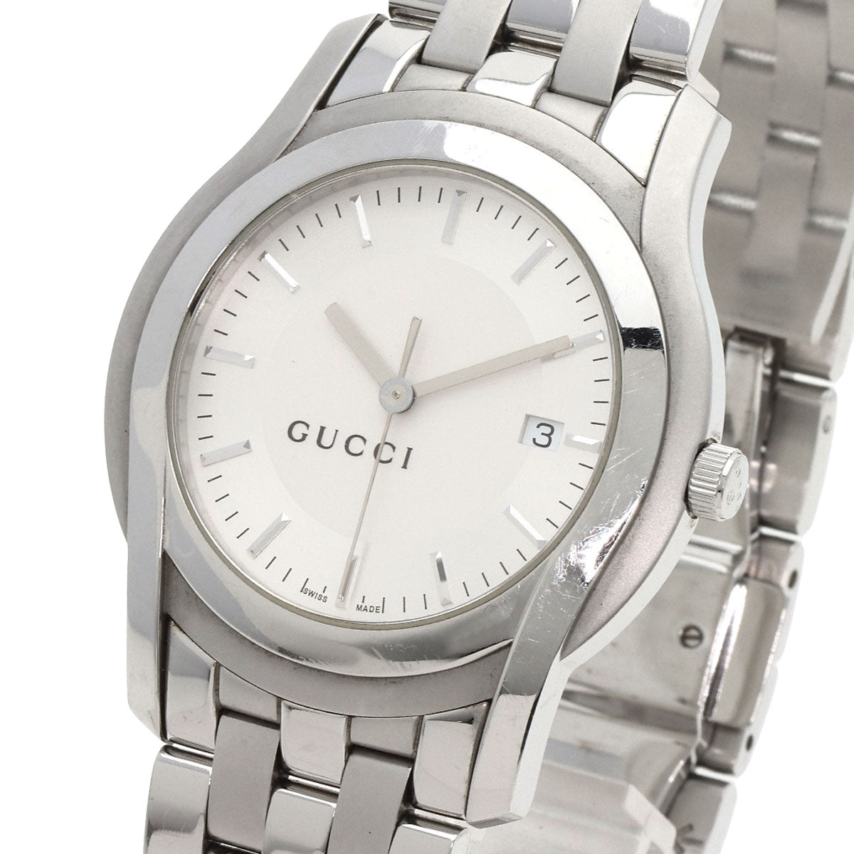 Gucci Watches Quartz 5500Xl Stainless Steel , Stainless Steel Silver Round Face Silver Dial Mens