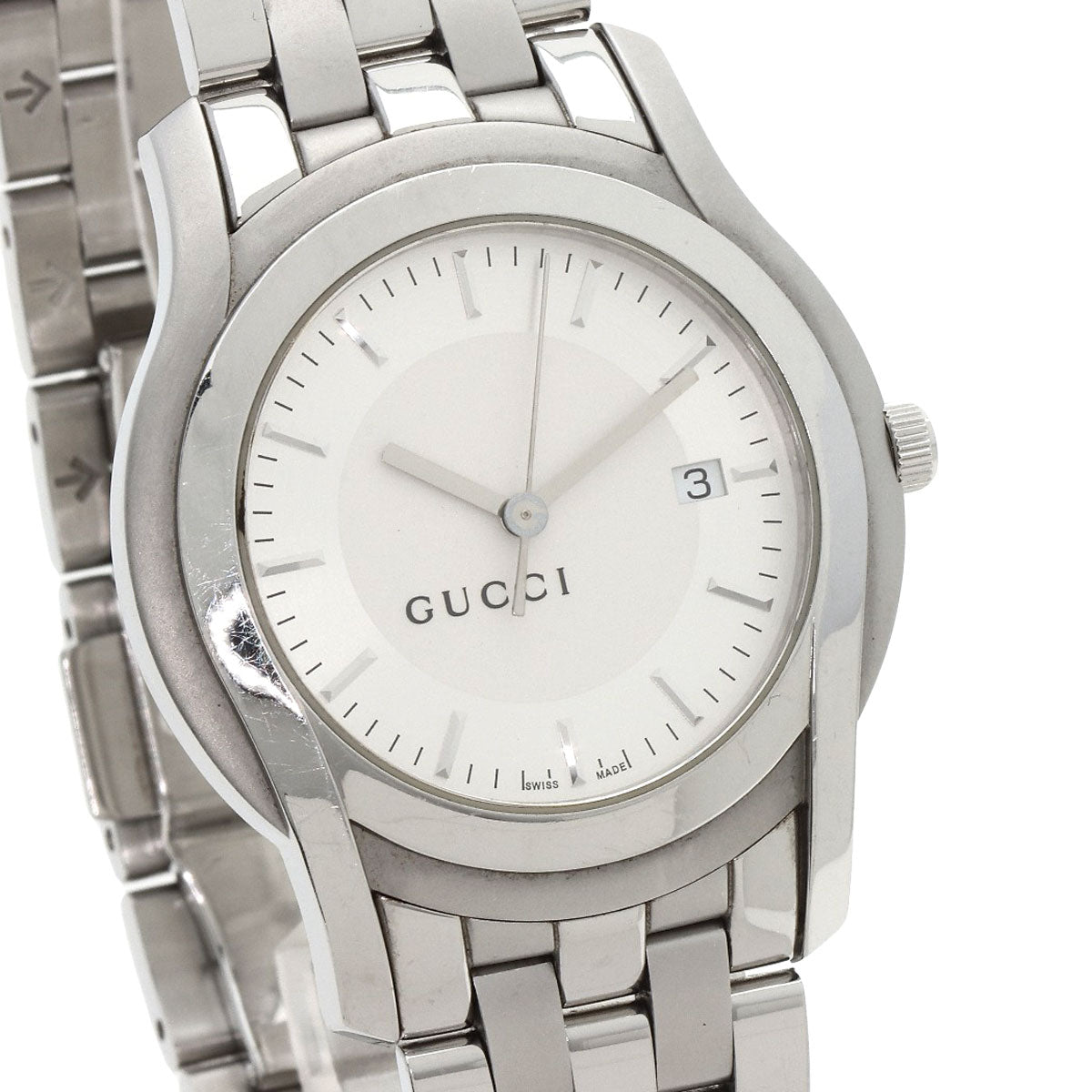 Gucci Watches Quartz 5500Xl Stainless Steel , Stainless Steel Silver Round Face Silver Dial Mens