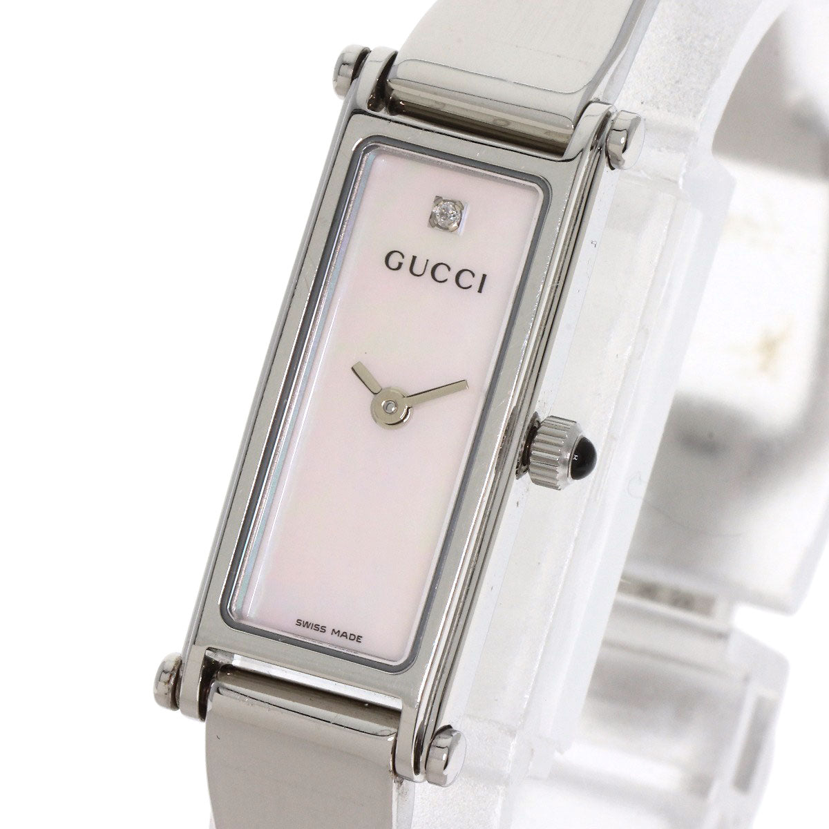 Gucci Watches Quartz 1500L Stainless Steel , Stainless Steel Silver Square Face Bangle White Shell