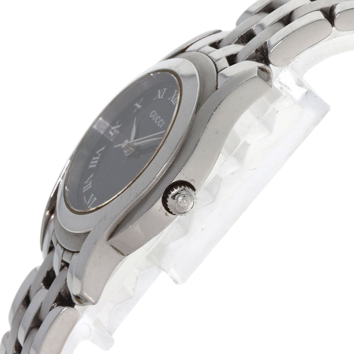 Gucci Watches Quartz 5500L Stainless Steel , Stainless Steel Silver Round Face Black Dial Women