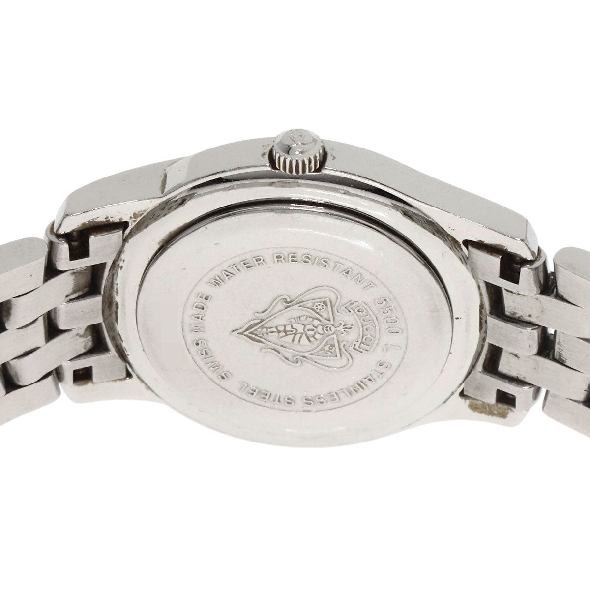 Gucci Watches Quartz 5500L Stainless Steel , Stainless Steel Silver Round Face Black Dial Women