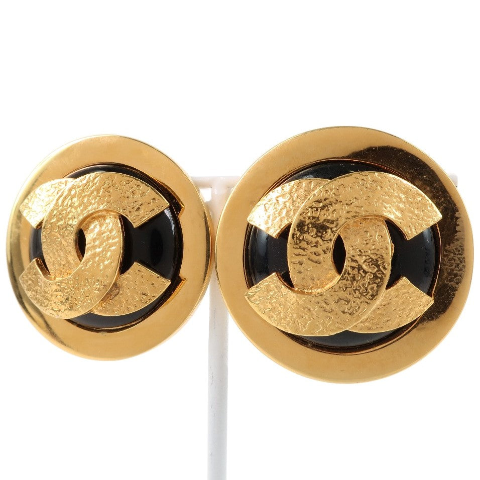 Chanel Earring Plated Gold Black Coco Mark Women
