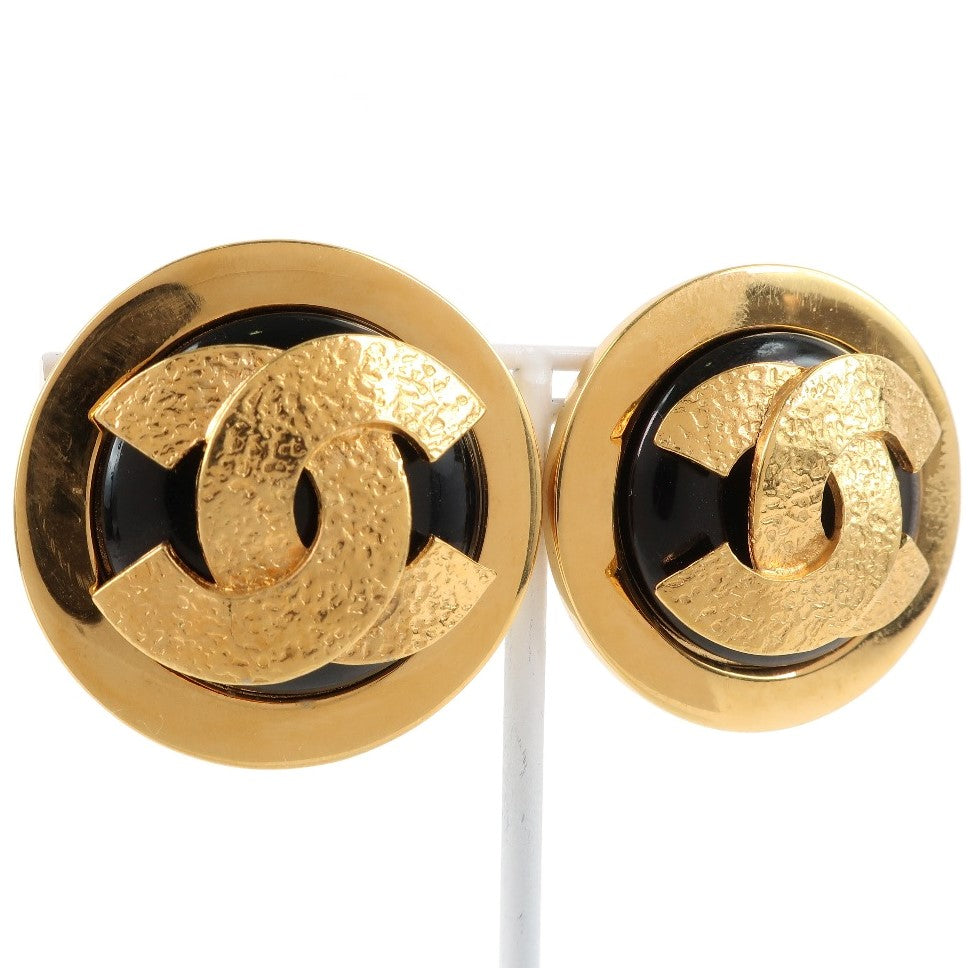 Chanel Earring Plated Gold Black Coco Mark Women