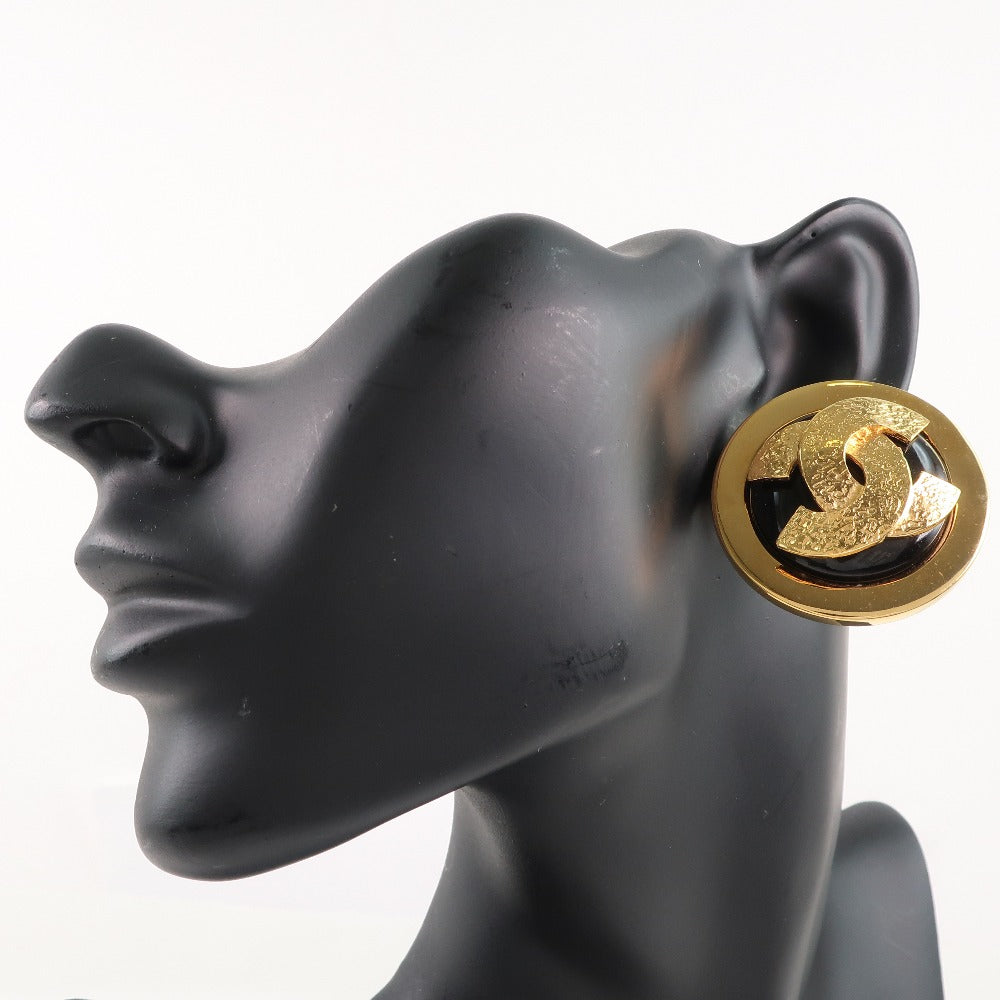 Chanel Earring Plated Gold Black Coco Mark Women