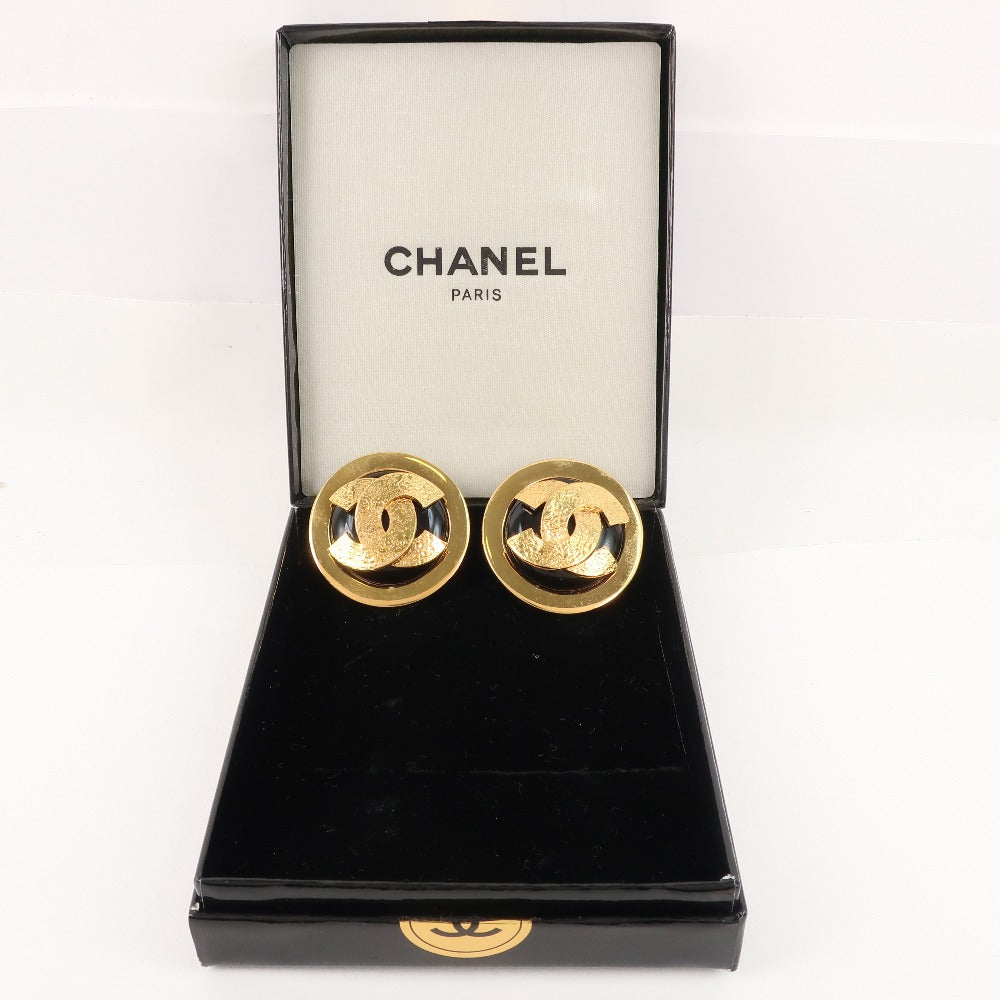 Chanel Earring Plated Gold Black Coco Mark Women
