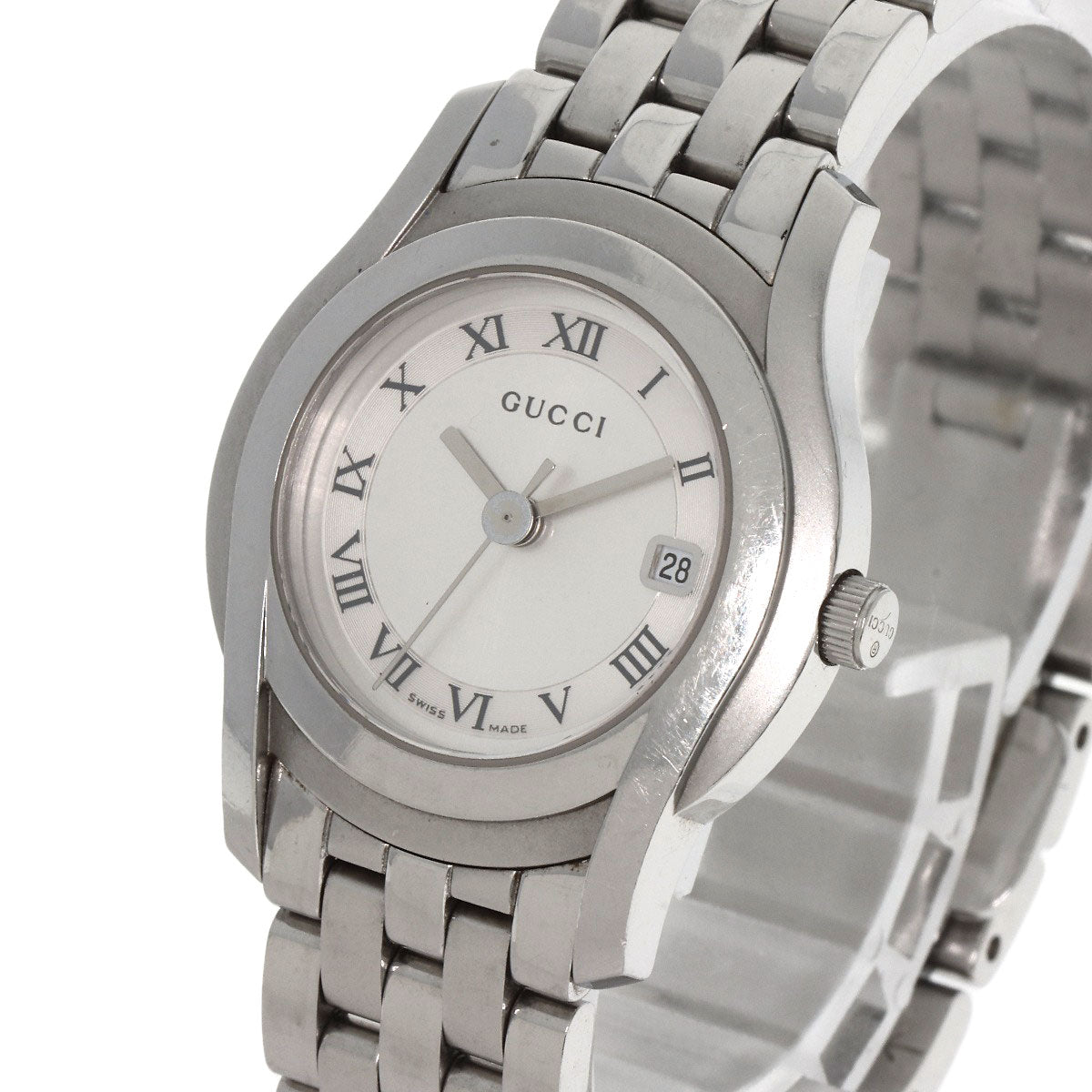 Gucci Watches Quartz 5500L Stainless Steel , Stainless Steel Silver Round Face Silver Dial Women