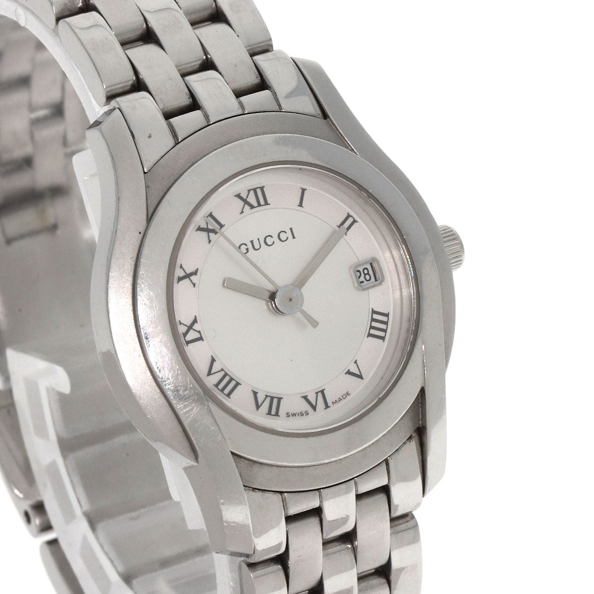 Gucci Watches Quartz 5500L Stainless Steel , Stainless Steel Silver Round Face Silver Dial Women