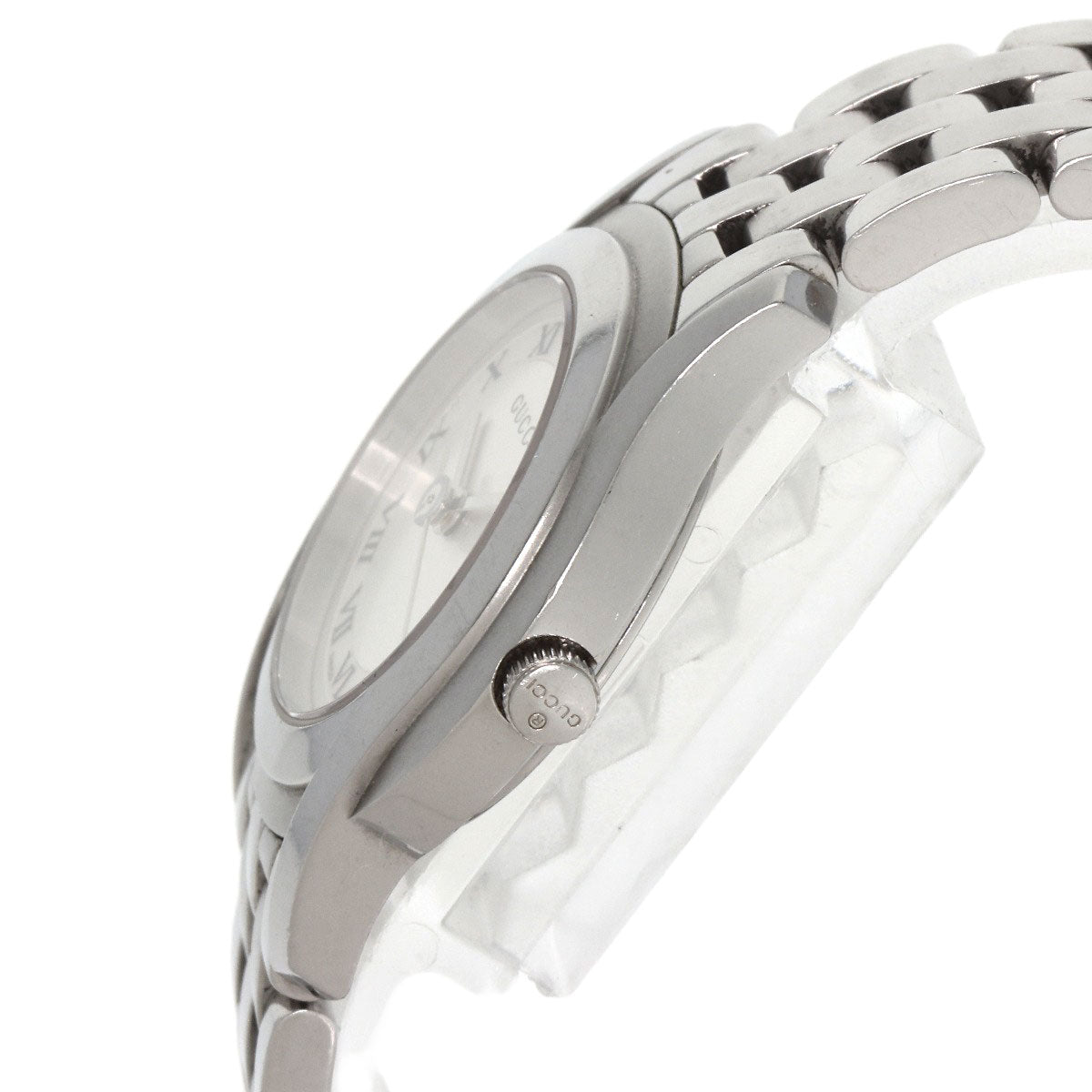 Gucci Watches Quartz 5500L Stainless Steel , Stainless Steel Silver Round Face Silver Dial Women