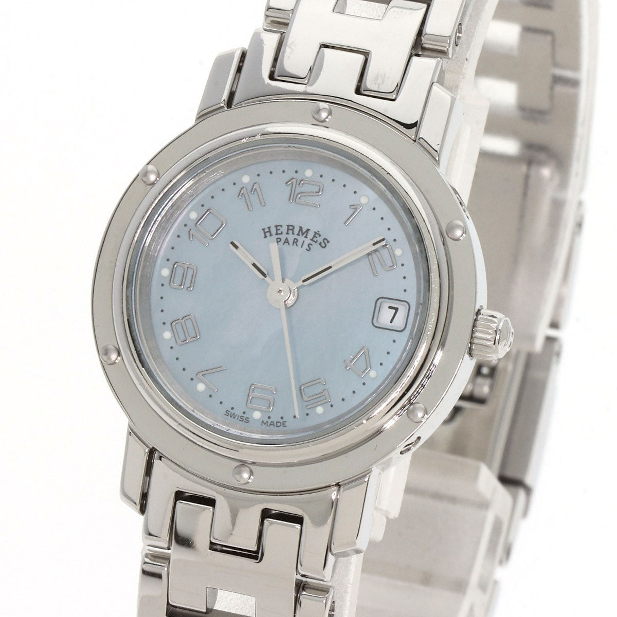 Hermes Watches Quartz Cl4.210 Stainless Steel , Stainless Steel Silver Clipper Nacre New Buckle