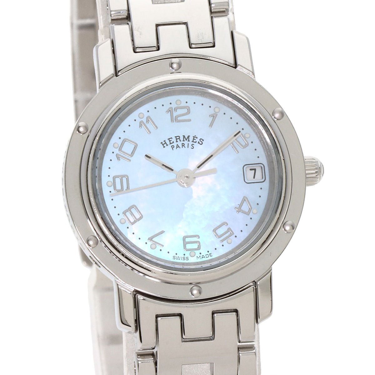 Hermes Watches Quartz Cl4.210 Stainless Steel , Stainless Steel Silver Clipper Nacre New Buckle